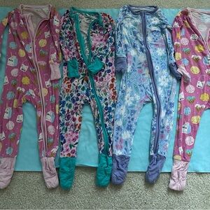 Bundle of four Little Sleepies Pink, Blue, and Purple Kids Footies